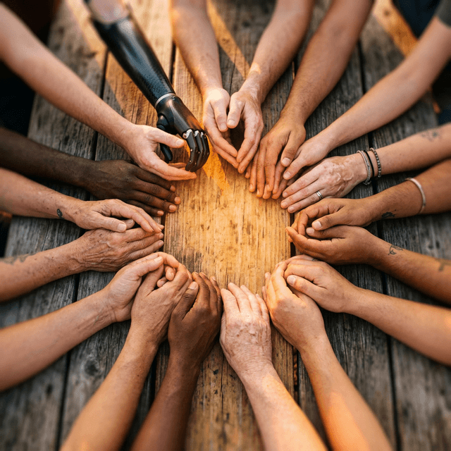 Diverse community hands together
